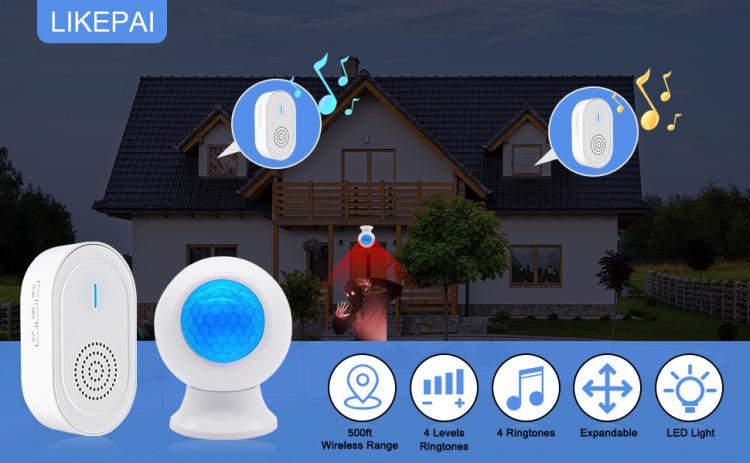 LIKEPAI Portable Motion Sensor Alert Caregiver Pager Room Monitor Waterproof 500 Feet Operating for Elderly Motion PIR Detectors Product Center 第2張